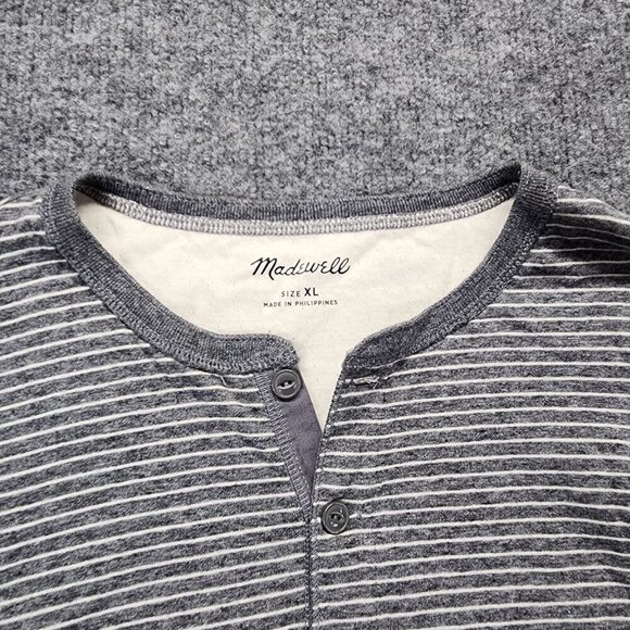 Madewell Men's Doubledown Henley Tee in Gray Stripe Cotton Size XL - Picture 6 of 14